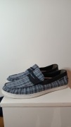 Mokasyny vintage eleganckie w kratę skórzane granatowe slip on cole Haan 46