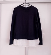 Granatowy sweter Joop z białą wstawką u dołu imitującą koszulę rozmiar xs