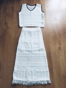 Komplet dzianinowy ażurowy boho. Top + spódnica. Rozm.S-M