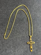 Złoty krzyżyk z naszyjnikiem 60cm splot włoski - stal chirurgiczna - NOWY