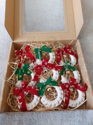 Zestaw BOX ozdoby świąteczne zawieszki na choinkę makrama 9 sztuk