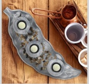 Zestaw świeczników na podgrzewacze, z tacą kamieniami 50 cm dekoracja stołu