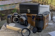 Nikon F50 + Sigma APO 75-300mm f4.5 + Tokina 28-80mm f3.5 futerał pasek