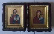 IKONY Prawosławne Ślubne w kiocie Matka Boża Kazańska Pantokrator 2szt.
