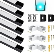 Profil LED aluminiowy 6x1m czarny klosz mleczny zestaw