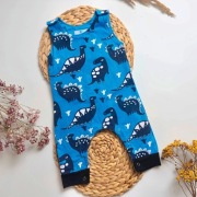 Ogrodniczki spodnie na szelkach 80 w dinozaury dino niebieskie bawełniane b