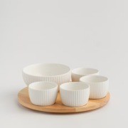 patera do serwowania 28 cm drewno kauczuk miseczki porcelana twarda 6 el.