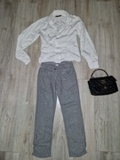 Popielate spodnie coccodrillo że srebrną nitką r 128 z białą koszulą 11-12L