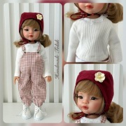 Zestaw 3w1 bluzka ,bonetka ,spodnie ogrodniczki dla lalek Paola Reina 32cm