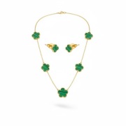 Naszyjnik Kolczyki Stal Szlachetna Koniczynka Malachit