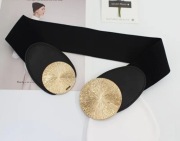 Czarny pasek damski na gumie złote kółka 