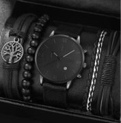 Męski kwarcowy zegarek + skórzane bransoletki x4 szt. GRATIS !!!