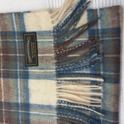 Szalik wełniany w kratę ecru niebieski brąz 