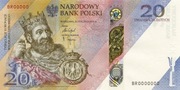 Banknot 20 zł Tysiąclecie Koronacji Bolesława Chrobrego  Nr. BR 0022221 
