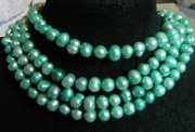 Zielone perły słodkowodne, naszyjnik, długi sznur pereł