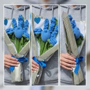 Niebieski Bukiet Handmade – Szafirki, Róże, Tulipan – Wyjątkowy Prezent