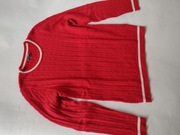 Sweter czerwony, białe lamówki, 60% bawełna 40% akryl ,,Montego" roz. L