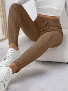 Damskie sportowe legginsy do jogi i fitness - brązowe prążek XS
