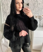 Sweter łańcuszek czarny koronka one size