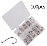 Haczyki wędkarskie 100szt - pudełko różne rozmiary - srebne 