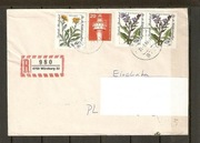 Kwiaty i wieża telewizyjna na liście poleconym z RFN