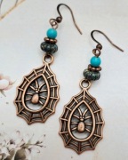 Pająki Pająk pajęczyna miedziane kolczyki turkusy gothic goth punk modne