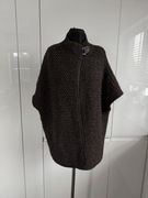 Brązowe ponczo z obszyciem ze skóry Massimo Dutti z Wełną Alpaka rozmiar S