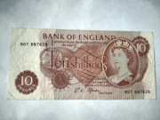 Banknot Anglia 10 shillings 1966-1970 podpis JSF 