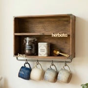 Półka kuchenna loft na kawę i herbatę- stare drewno, rękodzieło. 