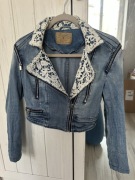 Kurtka jeansowa Amisu Vintage XS / 34 koronka boho biker