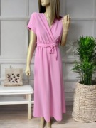 NOWA Włoska różowa sukienka maxi długa nietoperz kopertowa M 38