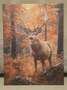 Piękny obraz myśliwski JELEŃ BYK Rykowisko. Polowanie. 30x40cm. Nowy