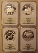 10 FRANK 2007 KONGO ZWIERZĘTA GCN PR69 - 4 SZTUKI - SREBRZONE, ORYGINAŁY