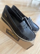 Czarne buty skorzane wiosenne letnie mokasyny Venezia 40 basic