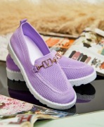 Damskie Mokasyny materiałowe płaskie wkładane miękkie kolor Lila fiolet 