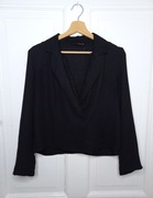 Czarna prześwitująca bluzka z dekoltem koronkowym w stylu marynarki ZARA