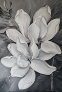 DUŻY Obraz namalowany na płótnie Magnolie Kwiaty Monochromatyczny Glamour