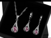 Srebrny komplet biżuterii 925 z różowym kamieniem