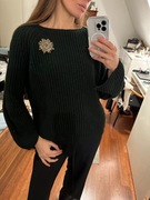 Ciepły przytulny sweter ciemnozielony z dodatkiem wełny i alpaki, Włochi