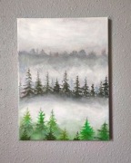 Obraz olejny na płótnie do salonu las we mgle 30x40 cm