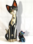 KOTY,.rzeźba,polichromia ,balsa (?).2 szt.17 i 54cm.