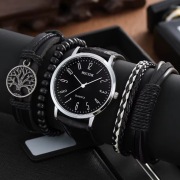 Męski kwarcowy zegarek + skórzane bransoletki x4 szt. GRATIS !!!