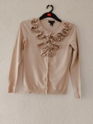 Sweterek na guziczki, bluzka ze zdobieniem, elegancka, beż-krem, S
