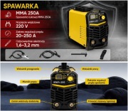 Spawarka inwertorowa MMA 250A | Regulacja 20–250A | Elektrody 1.6–3.2 mm 
