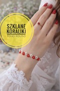 Bransoletka dla dziewczynki biżuteria kwiaty czerwone szklane koraliki 