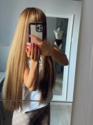 Peruka dla kobiet blond brąz grzywka długie nowa jak naturalne 