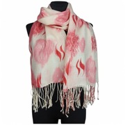 Szal Pashmina duży pudrowy róż czerwono beżowy ciepły miękki 