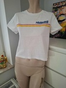 M bershka biała krótka bluzka crop top koszulka T-shirt basic streetwear