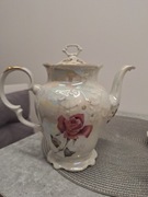 Serwis kawowy porcelana Wałbrzych Julia PRL róże iryd złocenia NIEUŻYWANY