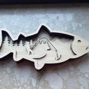 Obraz 3D Wędkarza w Ramce w Kształcie Ryby - DIY, 29x15 cm